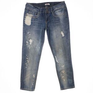 Mudd Jeans Juniors Size 11 Capri Distressed Splatter Dirty Wash Measures 30x24.5